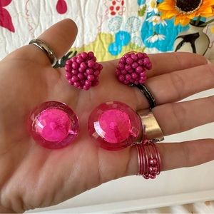 vintage 60s dalsheim pink faceted faux gemstone earrings / beaded pink studs 💗